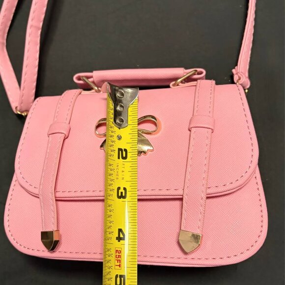 Mini Pink Faux‎ Leather Shoulder/Crossbody Bag w/Bow Accent Coquette Girl - Picture 9 of 12